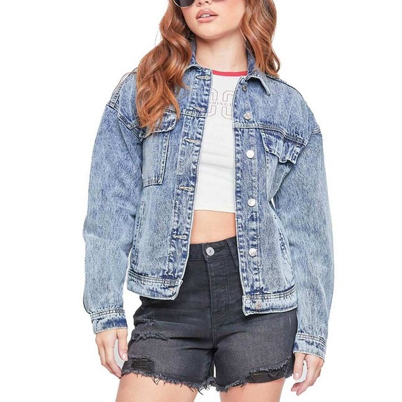 YMI Denim Trucker Jacket Acid Wash Blue Jean Cotton Oversized Utility XL - Picture 1 of 5
